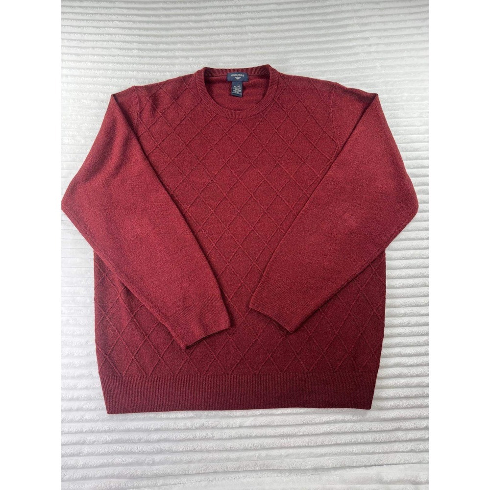 Dockers Mens XL Burgundy Red Diamond Textured Knit Crewneck Sweater Long Sleeve